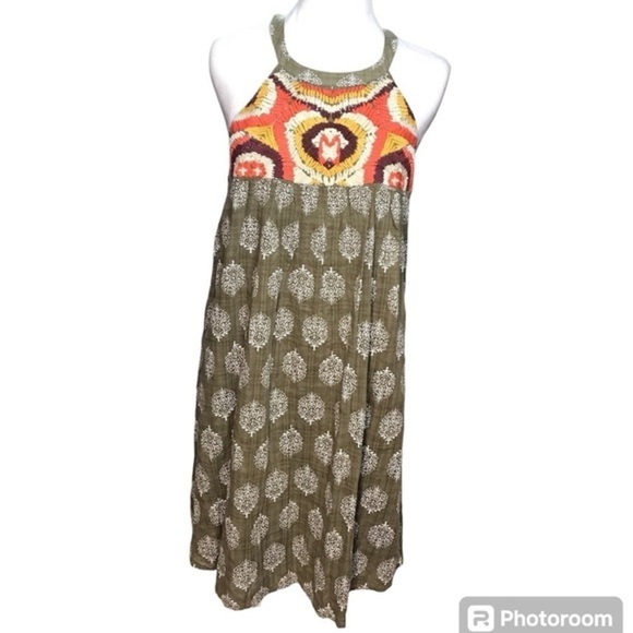 THML Halter Neck Sleeveless Embroidered Crochet Batik Print dress size M - Picture 2 of 12